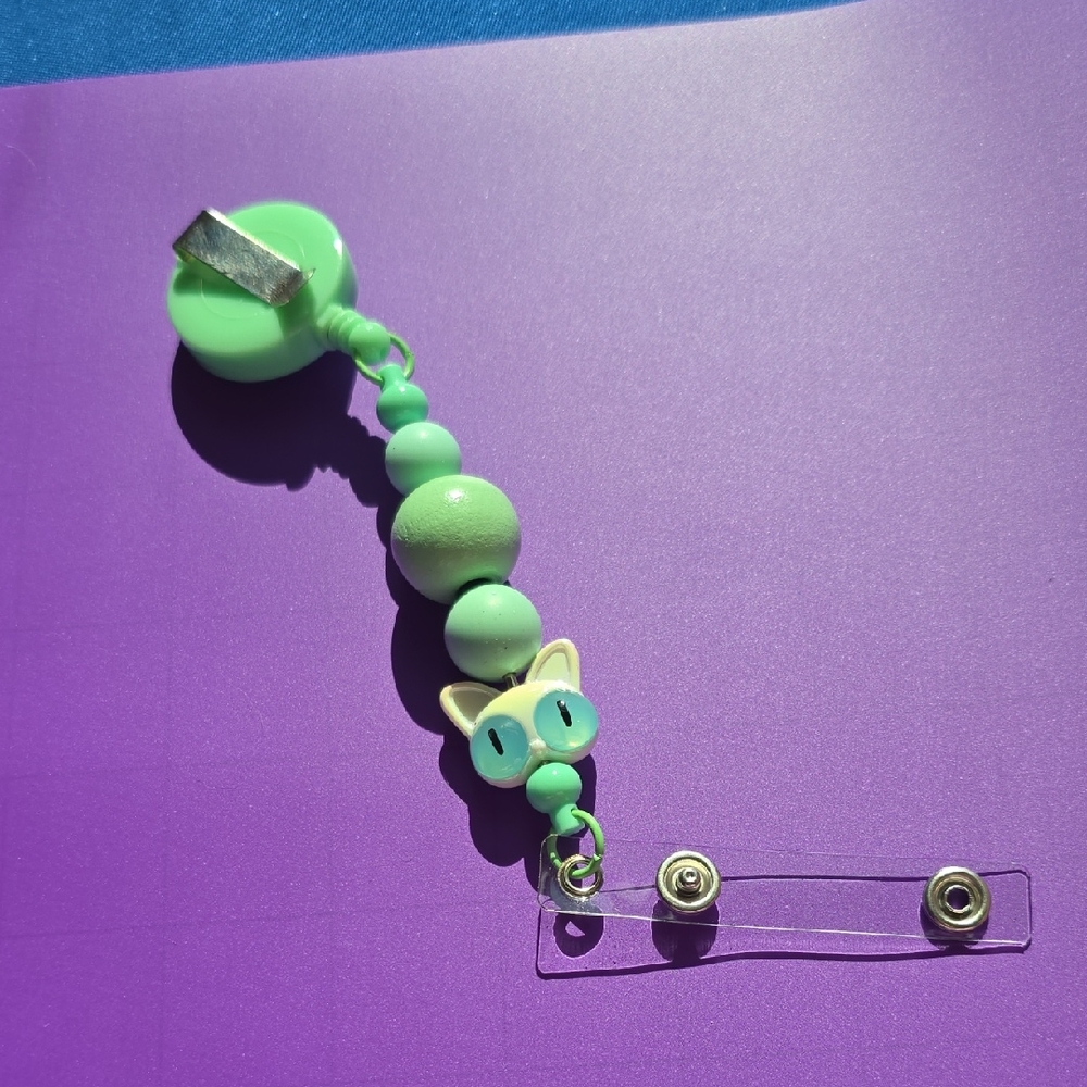 Green Cat-Themed Badge Holder